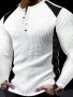 Men's Autumn And Winter Contrast Color Waffle Knit Long Sleeve Henley Shirt Chic And Stylish Tops For Outdoors And Sports Leisurewear