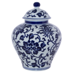 Glazed Blue And White Ceramic Ginger Jar With Lid 30 Cm
