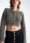 Studio: Cropped Glittery Cardigan - Silver-coloured Gold-coloured