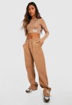 Dsgn Studio Woven Label Long Sleeve Gym Crop Top - Taupe