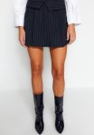 Striped Woven Shorts Skirt With A Folded Waist Detail - Navy Blue