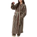 Stripes Plush Robes For Women Soft Fuzzy Warm Fleece Bathrobe Shaggy Warm Nightgown With Pockets Long Spa Robe Brown