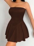 Solid Sleeveless Waist Tube Dress Elegant Sleeveless Strapless Ruffle Hem Dress Women's Clothing Wedding Graduation Engagement O
