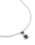 Silver Blue Cubic Zirconia Double Square Necklace