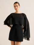Aria Asymmetrical Chiffon Cape - 0 Black