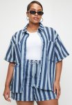 Plus Short Sleeve Denim Knit Stripe Shirt - Blue & White Stripe