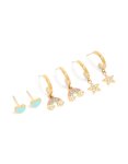 Tweens Waterproof Gold Plated Stainless Steel Diamante Motif Stacking Earrings Pack