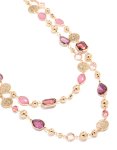 Goldair Gold Disc & Pink Beaded Layered Long Necklace