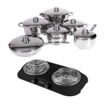 - Stainless Steel Cookware Set - 12 Piece With Hotplate - Black