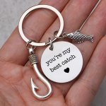 1PC " You're My Best Catch " Charm Street Style Keychain Fishing Hook & Fish Design Stainless Steel Keyring Sentimental Gift For