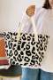 Black Leopard Print Canvas Tote Bag - Black / One Size