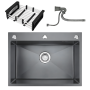 Kitchen Sink With Downpipe And Drain Basket Stainless Steel Black