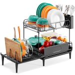 Urackify Dish Drying Rack For Kitchen Counter Expandable 2 Tier Dish Rack Large Capacity Dish Drainer With Drainboard Multifunct