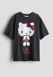 Oversized Printed T-Shirt - Dark Grey hello Kitty