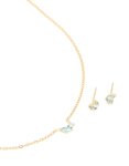 Waterproof Gold Plated Stainless Steel March Blue Cubic Zirconia Birthstone Necklace & Earrings Set