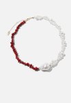 Beaded Necklace - Up Red Coral & Pearls