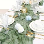 Bohemian Sage Green Cheese Cloth Table Runner - 100% Polyester Gauze Woven Rectangular Cover For Wedding Bridal Shower Birthday