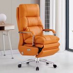 Ergonomic Genuine Leather Executive Office Chair With Adjustable Features & Stainless Steel Base - Orange