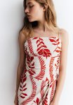 Draped Strappy Top - Cream Red Patterned