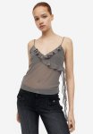Frill-trimmed Strappy Top - Dark Greige