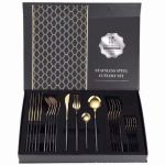 Zs - 2 Tone Cutlery Set 24PCS Set - Black And Gold