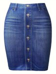 Faux Denim Knee Length Sheath Skirt Casual High Waist Slim Skirt For Spring & Summer Women's Clothing