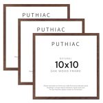Puthiac 10X10 Solid Oak Wood Picture Frame Fits 6X6 With Mat Or 10X10 Without Mat Wall Display Only Plexi Front 3 Pack Walnut