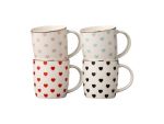 Printed Coloured Hearts Porcelain Coffee Mugs - Set Of 4 - 350ML