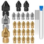 22PCS 0.4MM MK8 Nozzles 3D Printer Extruder Nozzle Hardened Steel Stainless Steel Brass High Temperature Pointed Wear Resistant