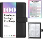 Sooez 100 Envelope Money Saving Challenge Book With 100 Pocket Pre-numbered & Reusable Laminated Tracker Money Saving Binder 100