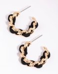 Goldair Gold & Black Pu Plait Hoop Earrings