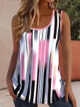 Striped Print Crew Neck Tank Top Casual Sleeveless Tank Top For Spring & Summer Women's Clothing