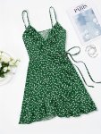 Heart Pattern Ruffle Trim Cami Dress Vacation Sleeveless Knot Side Wrap Dress Women's Clothing