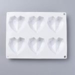 White Silicone Mould 6 Grid Faceted Hearts 220X170X19MM