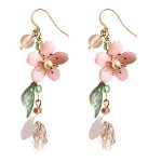 Pink Flower Dangle Earrings For Women Cute Asymmetry Flower Earrings Fairy Statement Summer Refreshing Seaside Idyllic Holiday J