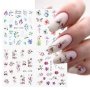 4-IN-1 Nail Stickers Spring Summer Watercolor Flower Nail Stickers Blooming Abstract Leaf Tattoo Decals Slider Manicure Nail Decoration