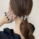 3PCS Elegant Exquisite Unique Hair Ties Faux Pearls & Rhinestone Elastic Scrunchies Ponytail Bun Holders Women Girls Casual Ever