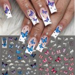 2PCS Glossy Butterfly Nail Art Stickers Decals Animal Print Self-adhesive With Glitter Cartoon Theme Plastic Nail Embellishments