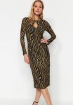 Special Textured Midi Dress - Gold black