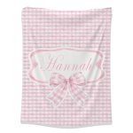 Pink Checkered Bow Fleece Blanket