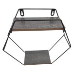 Wood And Metal Wall Shelf 2 Rack Hexagon 30CM