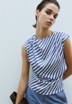 Draped Satin Top - Blue striped
