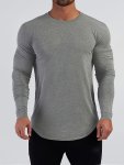 Men's Solid Color Slim Fit Long Sleeve And Crew Neck Sports Shirt Perfect Tops For Fitness And Outdoors Activities