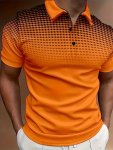 Men's Summer Casual Short Sleeve Shirt With Buttons And Collar Orange Mesh Print Sports Style Top For Golf tennis office