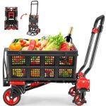 330LB Folding Hand Truck Heavy Duty Carrying 2-IN-1HAND Truck Dolly Foldable With Folding Basket Combination Of 4 Wheels And 2 W