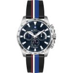 Ben Sherman Men's Silver Chronograph Watch With Navy Dial & Black Silicone Strap