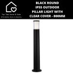 Black Round IP55 Outdoor Pillar Light With Clear Cover - 800MM