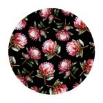 Pink Proteas On Black Round Tablecloth