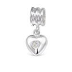 C260-C29545 - 925 Sterling Silver Heart With Stone European Dangle Charm - Clear Stone