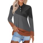 Polo Shirts For Womens V Neck Lapel Long Sleeve Tops With Collar Button Fall Loose Golf Casual Business Tunic BLOUSES2-BROWN 3X-